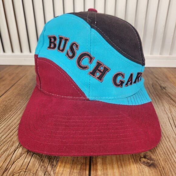 VTG Busch Gardens Sea World Snapback Hat Cap Color Block 90s Canvas Park Novelty - Picture 2 of 11